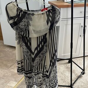 Rainbow Black and White Asymmetrical Dress, strapless